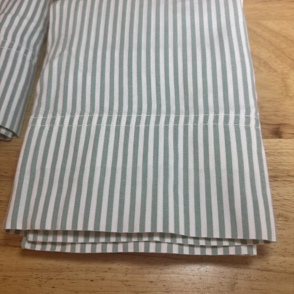 VTG Chambers Oxford Cloth Stripe Sage Green Pair Of Standard Pillow Shams Cotton